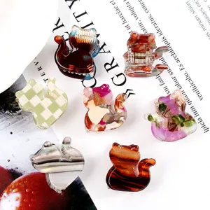 Set di mini fermagli per capelli gatto, accessori colorati in acetato PVC per donna e ragazze.