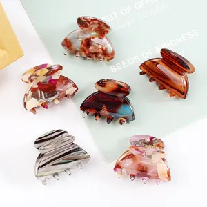 Mini Pince Crabe en PVC Géométrique Vintage pour Femmes Écaille de Tortue Carreaux Mignon Cœur Accessoires Cheveux Petite Pince