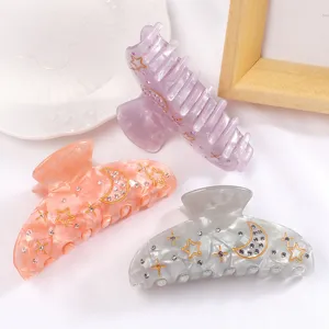 Mollette per capelli in acrilico con strass stella luna, accessori eleganti e alla moda.