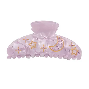 Molle per capelli in acrilico viola con strass stelle luna dorati accessorio donna moda