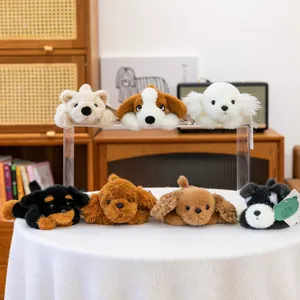 Cute plush puppy toys set, realistic lying dog stuffed animals for kids gifts and room decor.