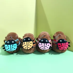 Cute capybara plush toy keychain featuring colorful ladybug backpack, soft animal pendant.
