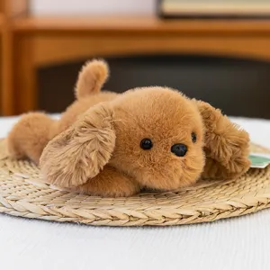 Brown simulation puppy plush toy cute teddy dog stuffed animal doll desktop decoration gift