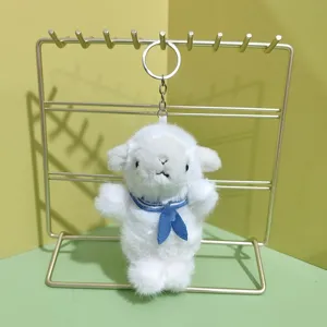 Cute white plush lamb keychain fluffy animal bag charm adorable backpack accessory