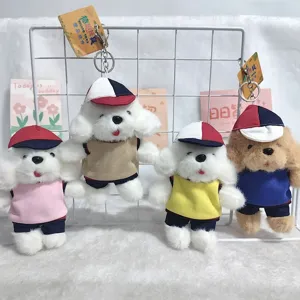 Cute uniform puppy plush keychain, soft stuffed animal bag charm and doll pendant for kids.