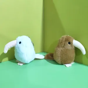 Cute kiwi bird plush toys detail shot, featuring soft white and brown plush fabric.