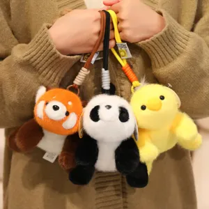 Cute animal plush toy keychain set, soft stuffed doll pendant for backpack bag decor.