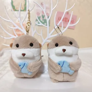 Süßer Seeotter Plüschtier Anhänger Schlüsselanhänger mit Fisch Puppe Tasche Zubehör.