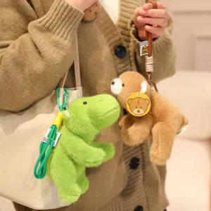 Cute plush animal bag charms set, soft hanging dolls for backpacks and daily accessories.