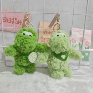 Cute green dinosaur plush doll keychain couple bag pendant soft stuffed animal toy charm accessory