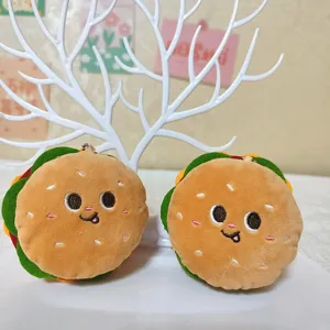 Cute burger plush keychain, soft stuffed hamburger bag charm doll toy accessory for backpack.