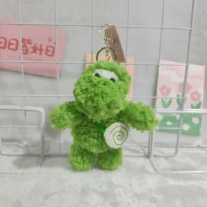 Green plush dinosaur keychain bag charm cute fluffy monster pendant for backpack pairs.