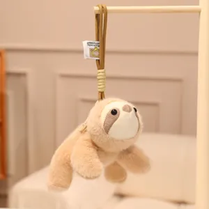 Cute sloth plush toy hanging pendant, soft stuffed animal keychain for backpack and room decor.