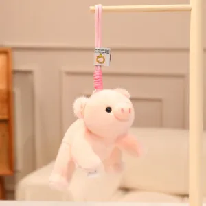 Cute pink pig plush pendant mini stuffed animal bag charm desk companion soft toy detail