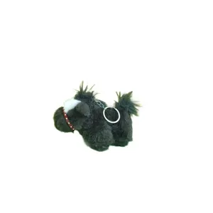 Cute plush horse keychain pendant, black stuffed pony animal bag charm and fluffy accessory.