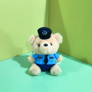 Plush police bear doll toy cute keychain pendant bag charm soft stuffed animal gift
