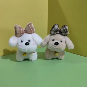 Simpatico ciondolo in peluche cucciolo con fiocco, morbido portachiavi peluche per borsa.