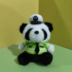 Cute police panda plush toy keychain, traffic police bear bag pendant for decoration.