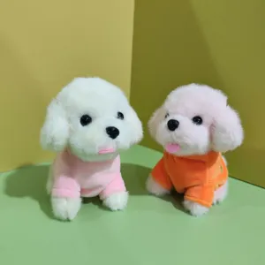 cute plush puppy toy detail closeup showing soft fabric and pink orange clothes for doll charm