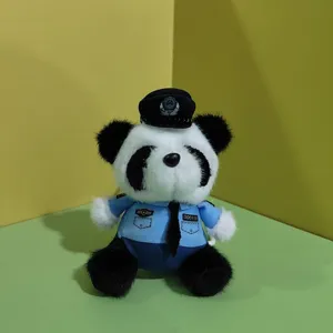 Cute police panda plush toy keychain pendant bag ornament fluffy doll for kids and gifts.