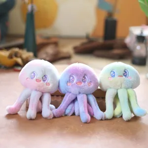 Cute gradient jellyfish plush keychain fluffy toy bag charm soft animal pendant gift decor new
