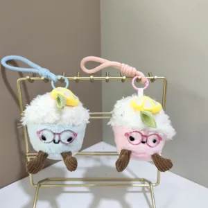 Cute plush ice cream cupcake keychain with glasses and lemon decor for bag charm toy