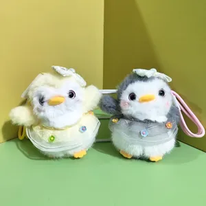 Simpatico portachiavi pinguino in peluche con abito in pizzo, ciondolo borsa bambola morbida.