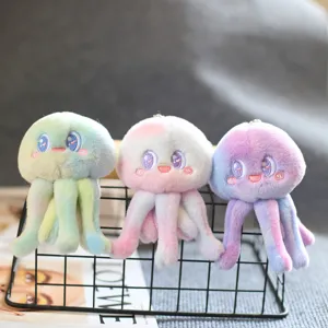 Cute colorful gradient jellyfish plush keychain bag charm soft stuffed animal toy