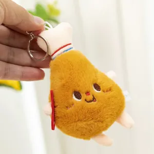 Cute fried chicken plush toy keychain, soft stuffed cartoon bag pendant ornament gift.