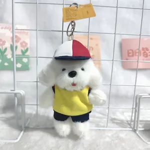 Cute plush puppy keychain with hat and uniform bag charm fluffy doll toy key ring