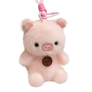 Cute pink plush pig keychain bag pendant soft animal doll cute accessory for women and girls