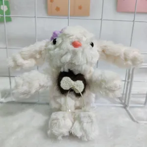 Cute lop-eared rabbit plush pendant fluffy white bunny toy keychain bag ornament gift