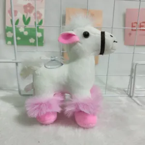 Plush horse toy cute pink white stuffed animal keychain bag pendant fluffy doll accessory