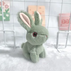 Cute green plush bunny toy keychain pendant, fluffy rabbit doll for bag hanging ornament.