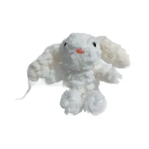 Cute white floppy-eared bunny plush toy keychain, fluffy stuffed rabbit bag charm gift for girls.