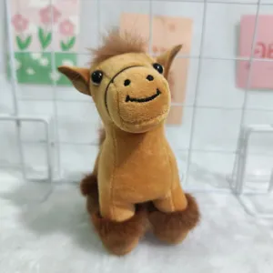 Cute plush horse toy pendant detail view, soft stuffed animal bag charm and keychain doll.