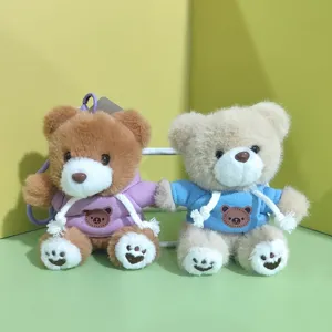 Cute plush teddy bear pendant keychain wearing hoodie doll bag accessory soft toy
