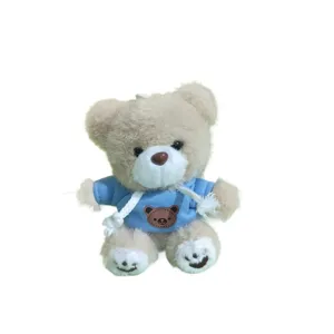 Cute plush teddy bear pendant stuffed toy with blue hoodie keychain bag charm doll