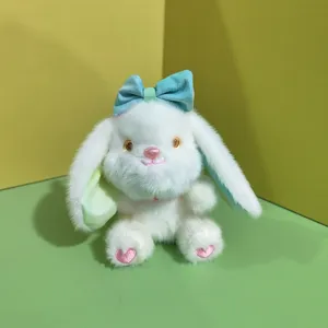 Süßer flauschiger Hasen Plüsch Anhänger mit blauer Schleife, weiche Stofftier Puppe für Tasche.
