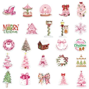 50 stuks roze kerst thema stickers schattige cartoon waterdichte laptop decoratie