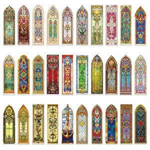 30 pieces stained glass church bookmarks baroque art vintage DIY decorative paper stickers