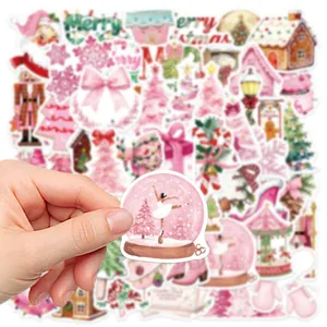50st roze kerst stickers schattig cartoon waterdicht decals voor laptop dagboek