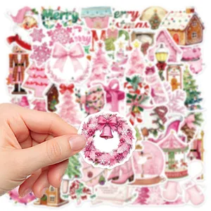 Roze kerst stickers set, 50 stuks schattige waterdichte cartoon stickers voor knutselen en DIY.