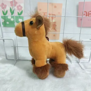 Close-up details of the cute plush horse pendant toy, soft brown fabric and fluffy mane design.