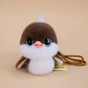 Cute fluffy titmouse plush doll pendant detail view, soft plush material, great cute gift.