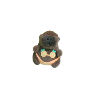 Cute capybara plush toy pendant wearing orange bikini, soft stuffed animal bag charm and keychain.