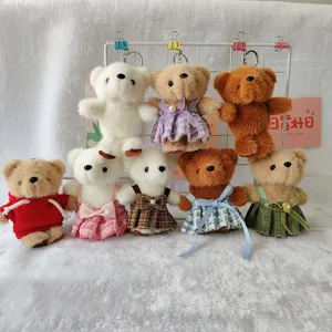 Cute plush bear keychain with lovely dresses and hoodies, soft stuffed doll bag pendant.