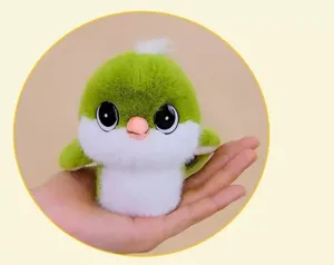 Cute green mountain sparrow plush toy doll pendant, soft stuffed animal keychain gift.