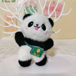 Süßes Cartoon Riesenpanda Plüschtier Anhänger mit grünem Mini-Tasche, weiche Puppe Schlüsselanhänger.