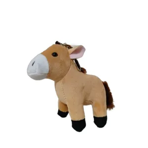 Cute brown pony plush toy keychain, soft stuffed horse bag pendant for daily decoration.